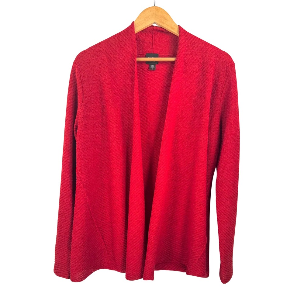 Eileen Fisher Cardigan sz S Red Wool Open Front‎ Textured Italian Yarn money
